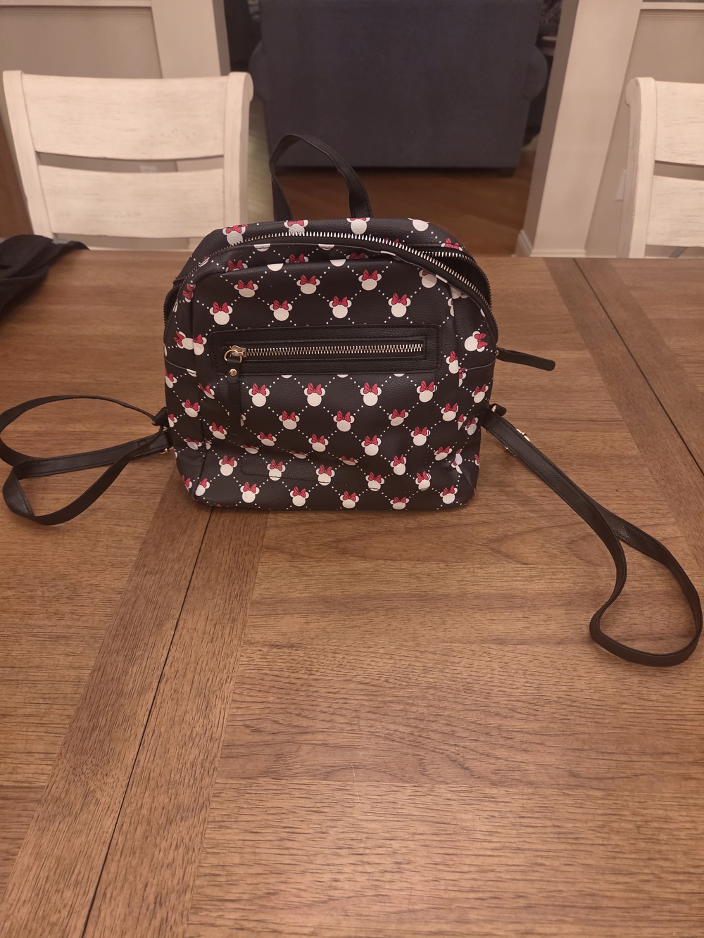 Black Mini Backpack with Red & White Pattern - Like NEW!